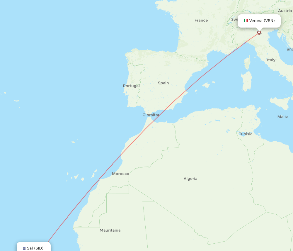Sal - Verona route map and flight paths