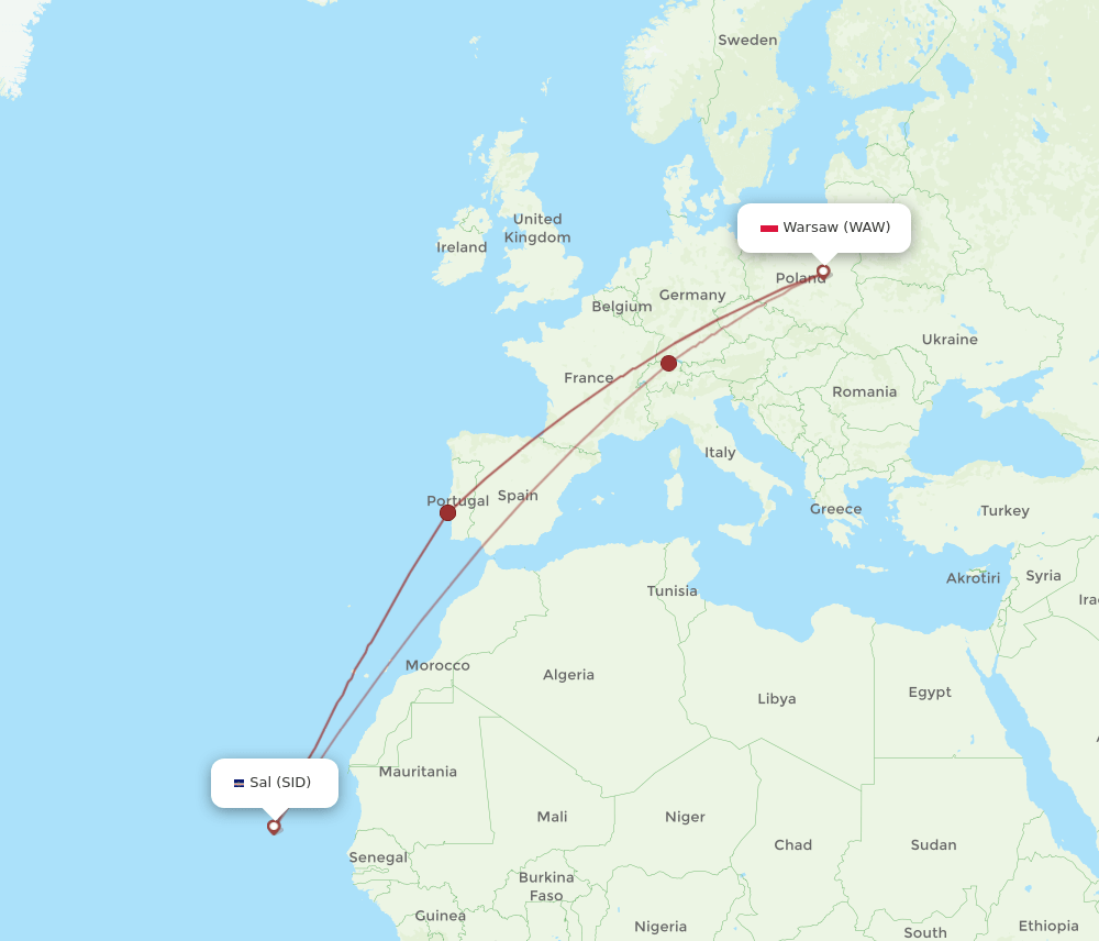 SID-WAW flight routes