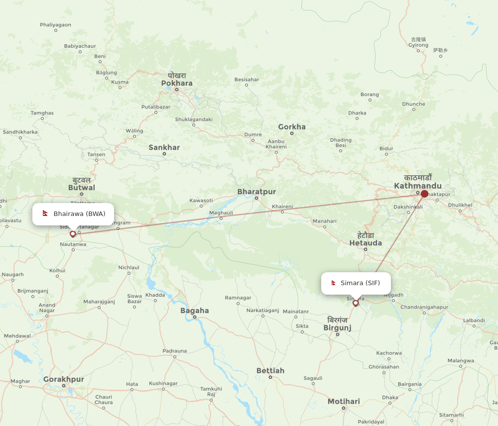 SIF-BWA flight routes
