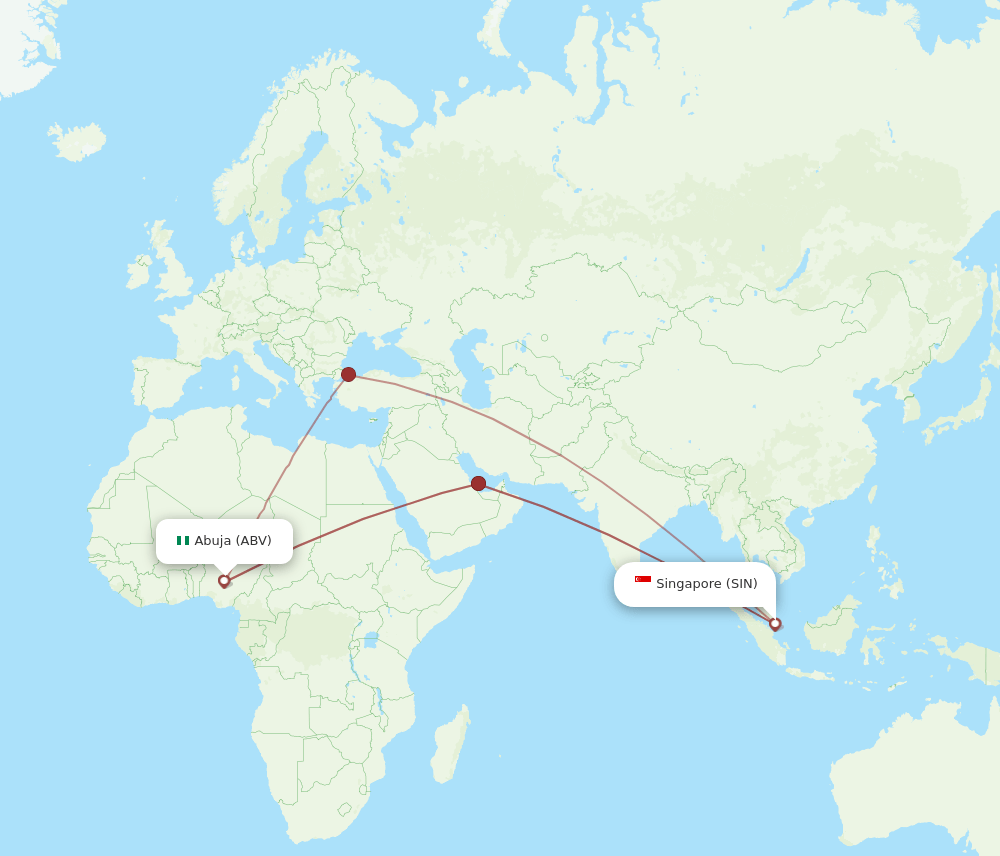 SIN to ABV flights and routes map