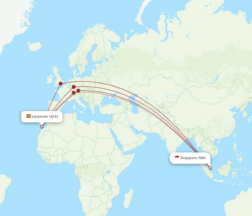 SIN to ACE flights and routes map