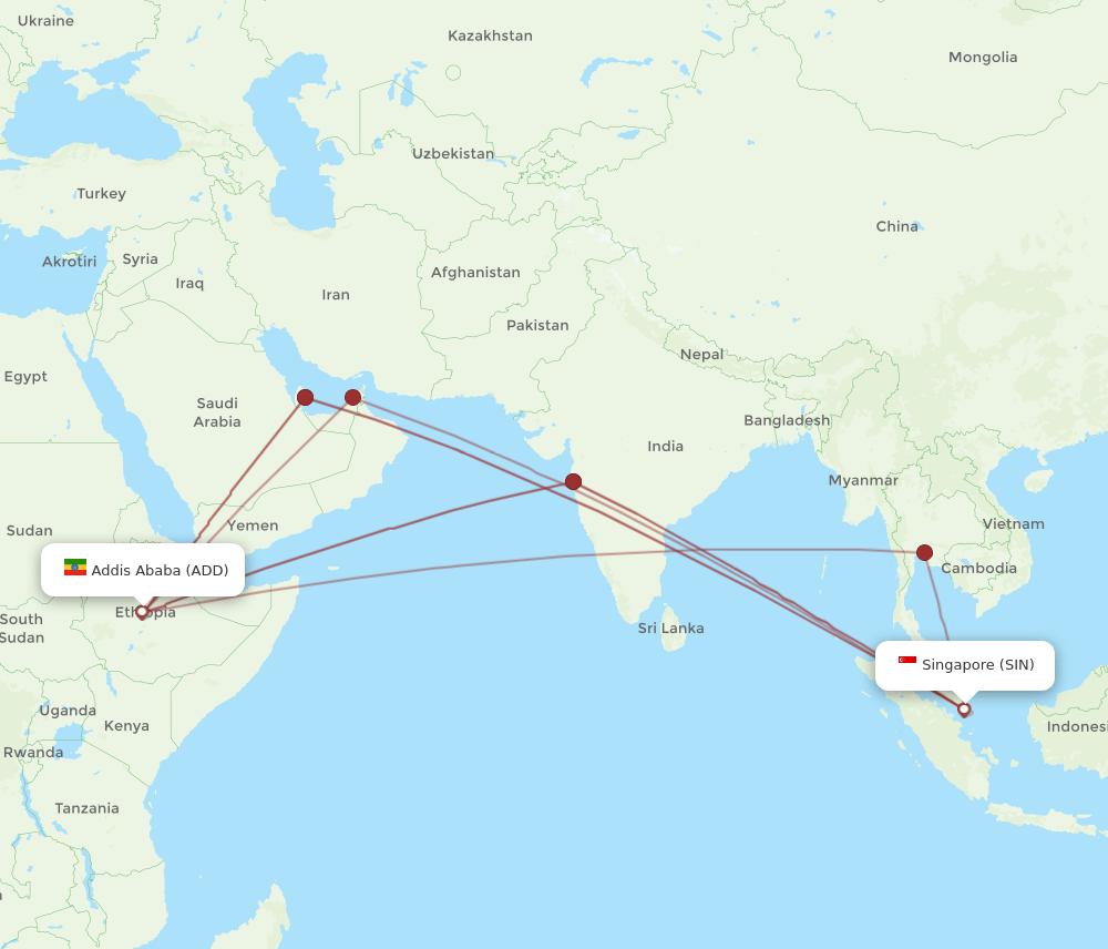 SIN-ADD flight routes