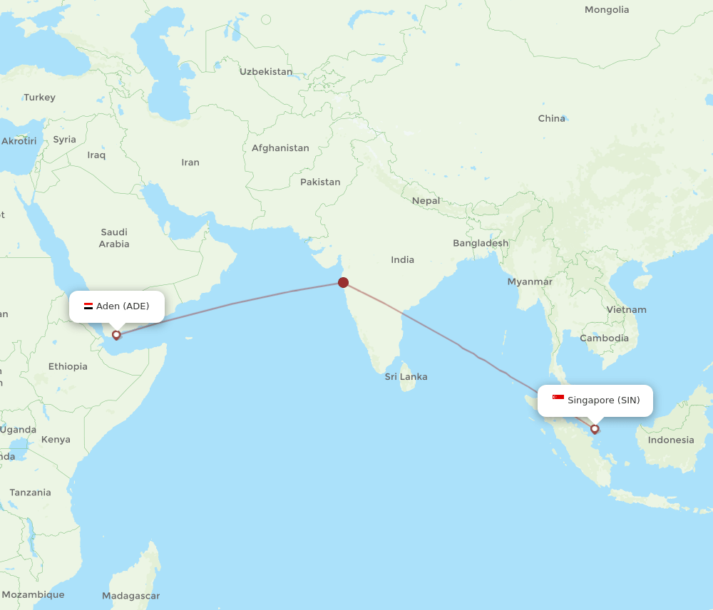 SIN-ADE flight routes