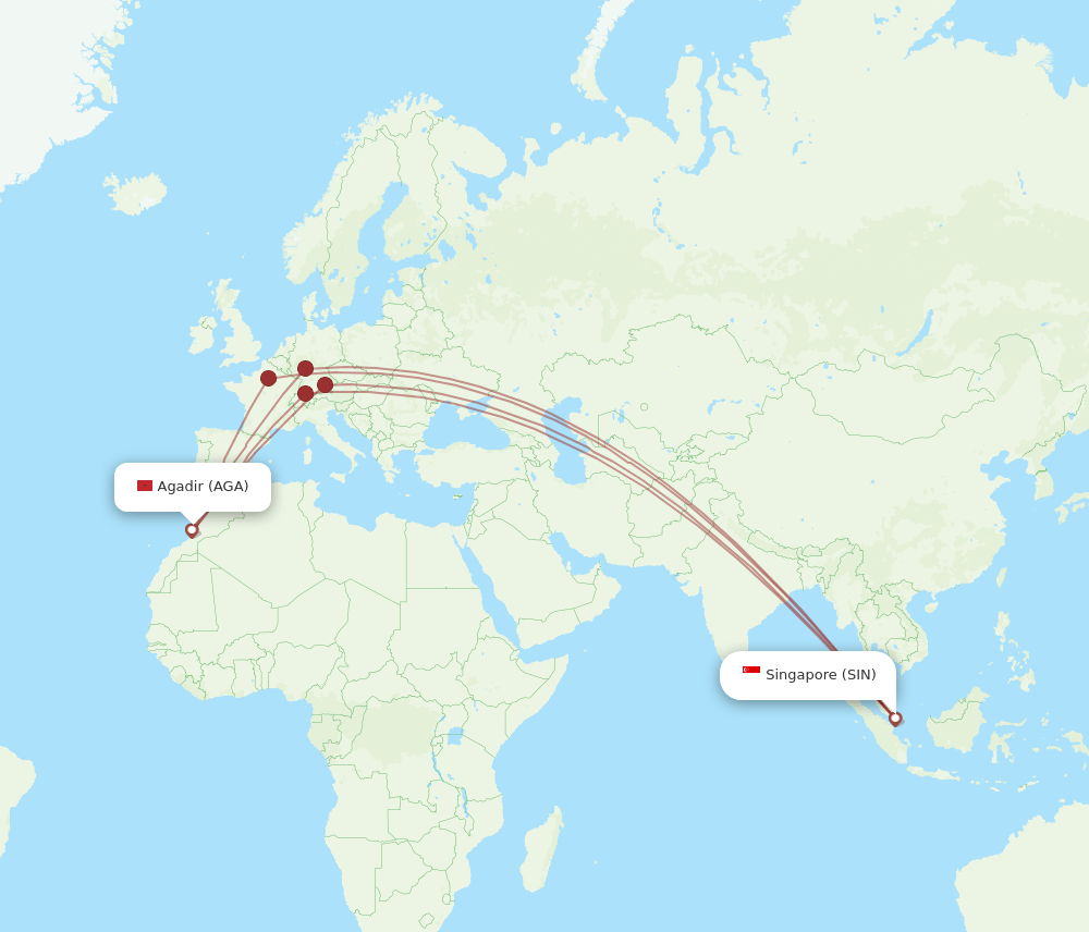 SIN-AGA flight routes