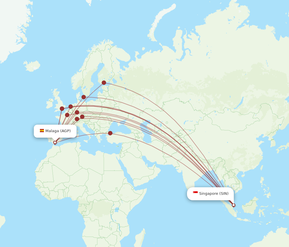 SIN to AGP flights and routes map