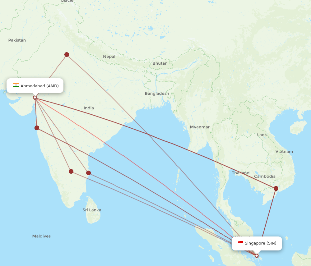 SIN to AMD flights and routes map