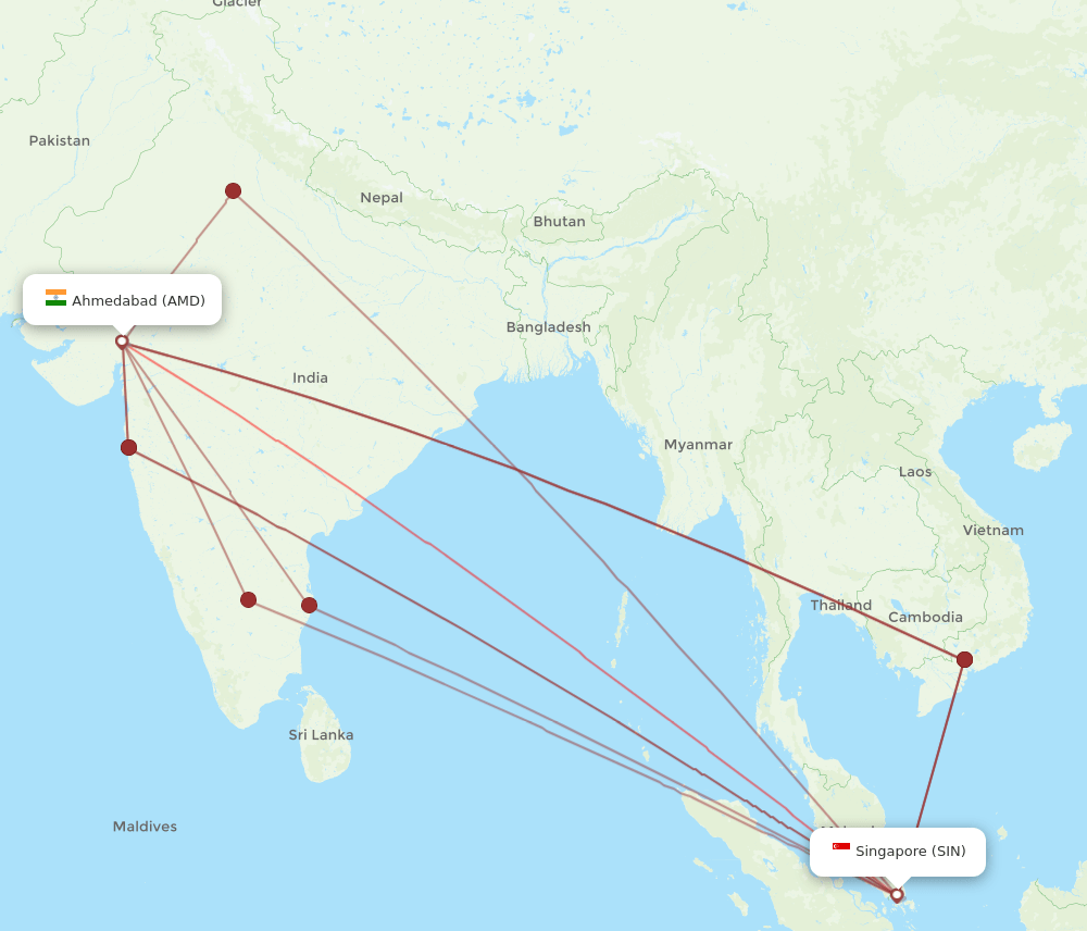 SIN-AMD flight routes