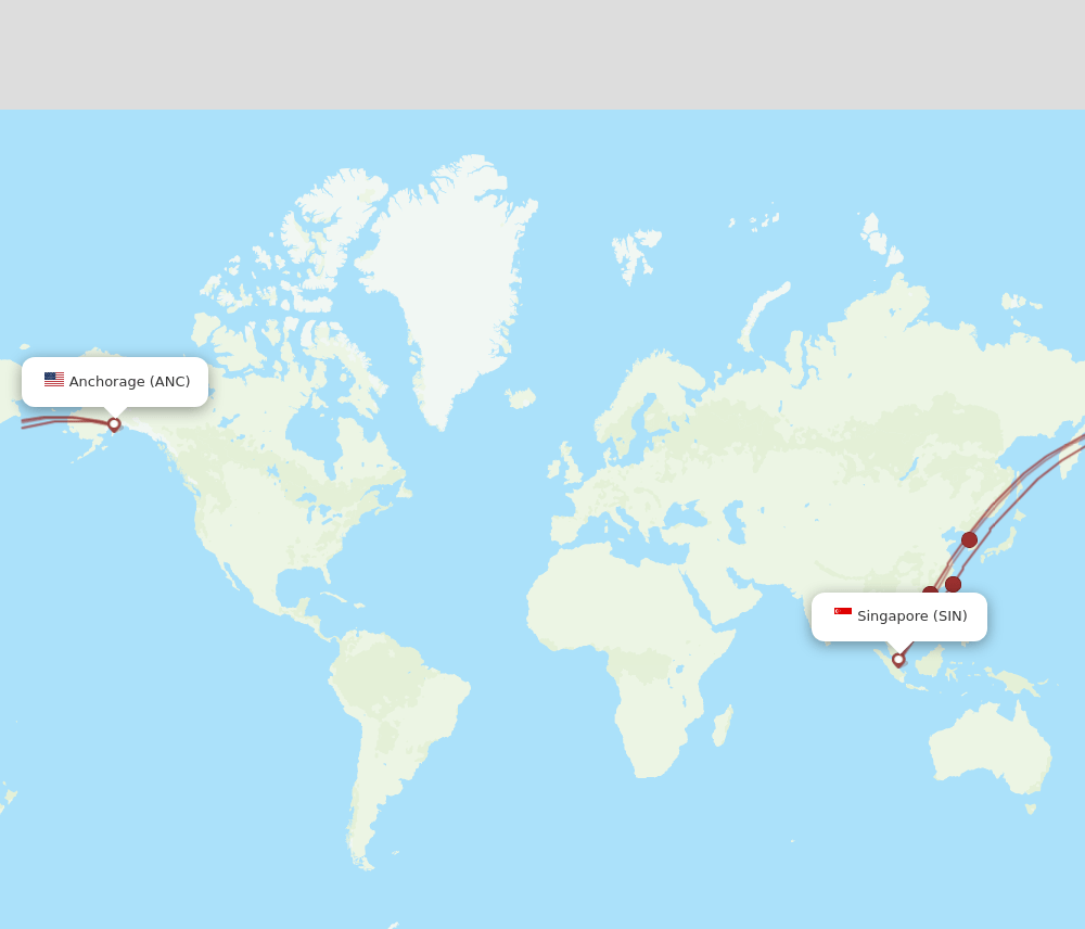 Singapore - Anchorage route map and flight paths