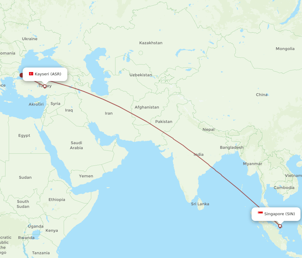 SIN-ASR flight routes