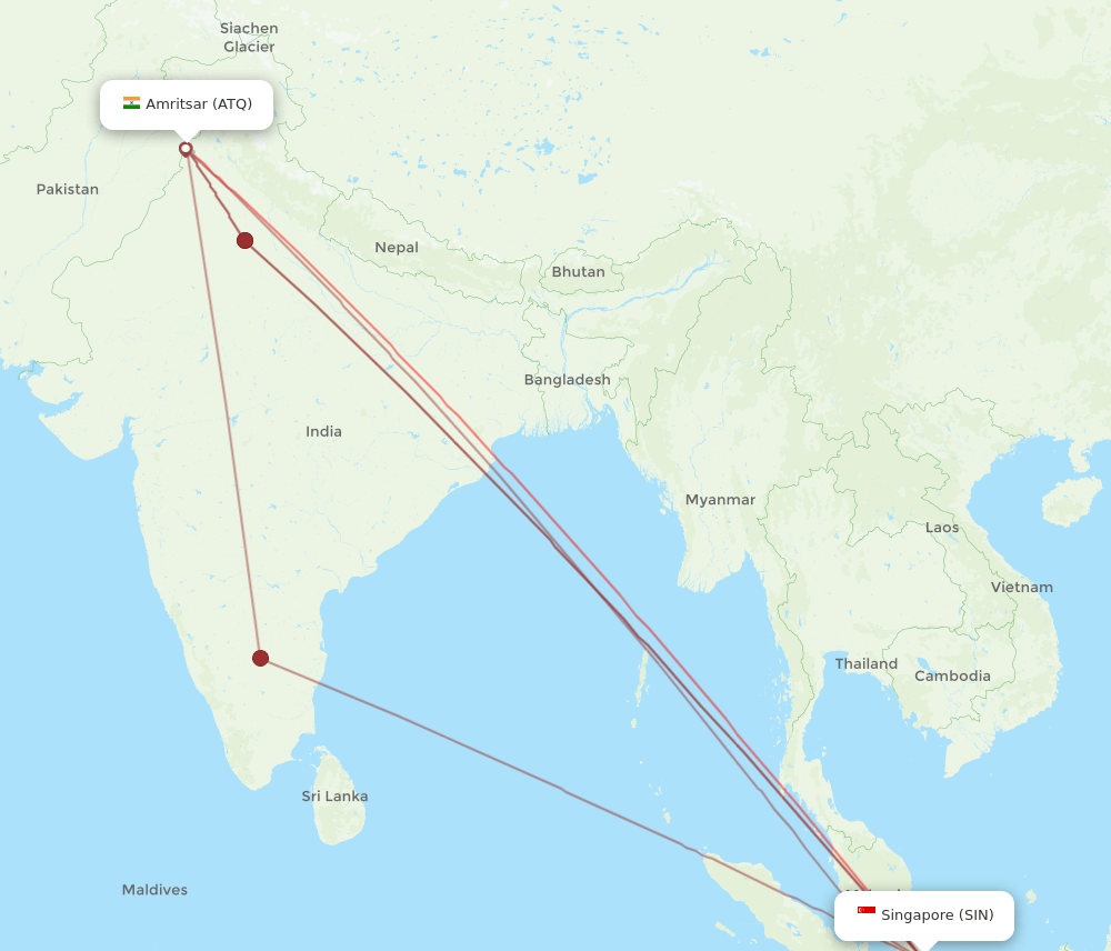 SIN to ATQ flights and routes map