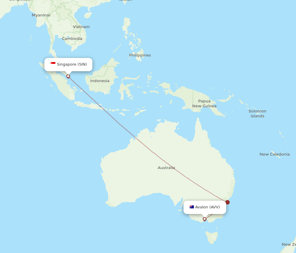 SIN to AVV flights and routes map