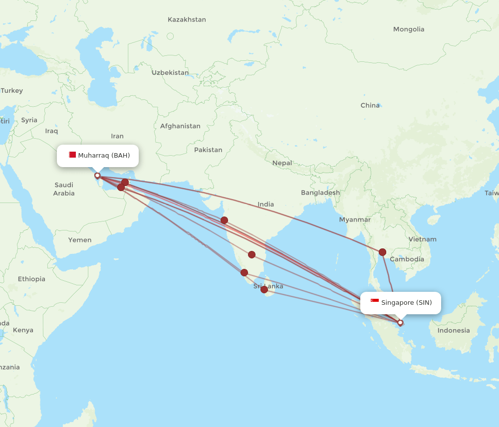 SIN-BAH flight routes