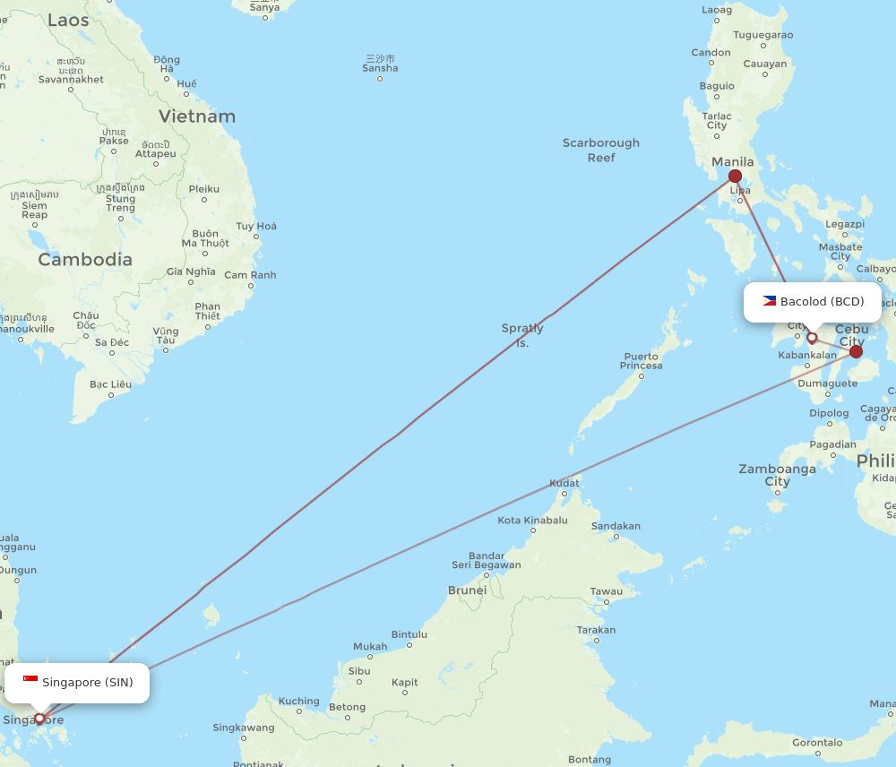 SIN-BCD flight routes