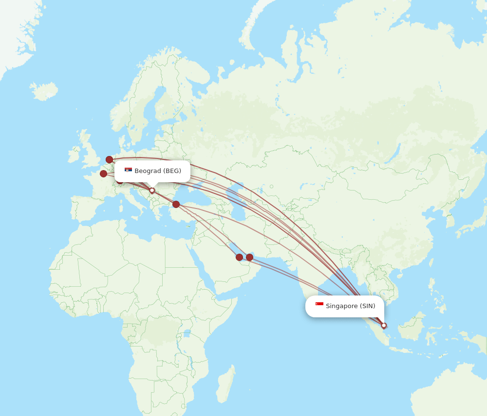 SIN-BEG flight routes