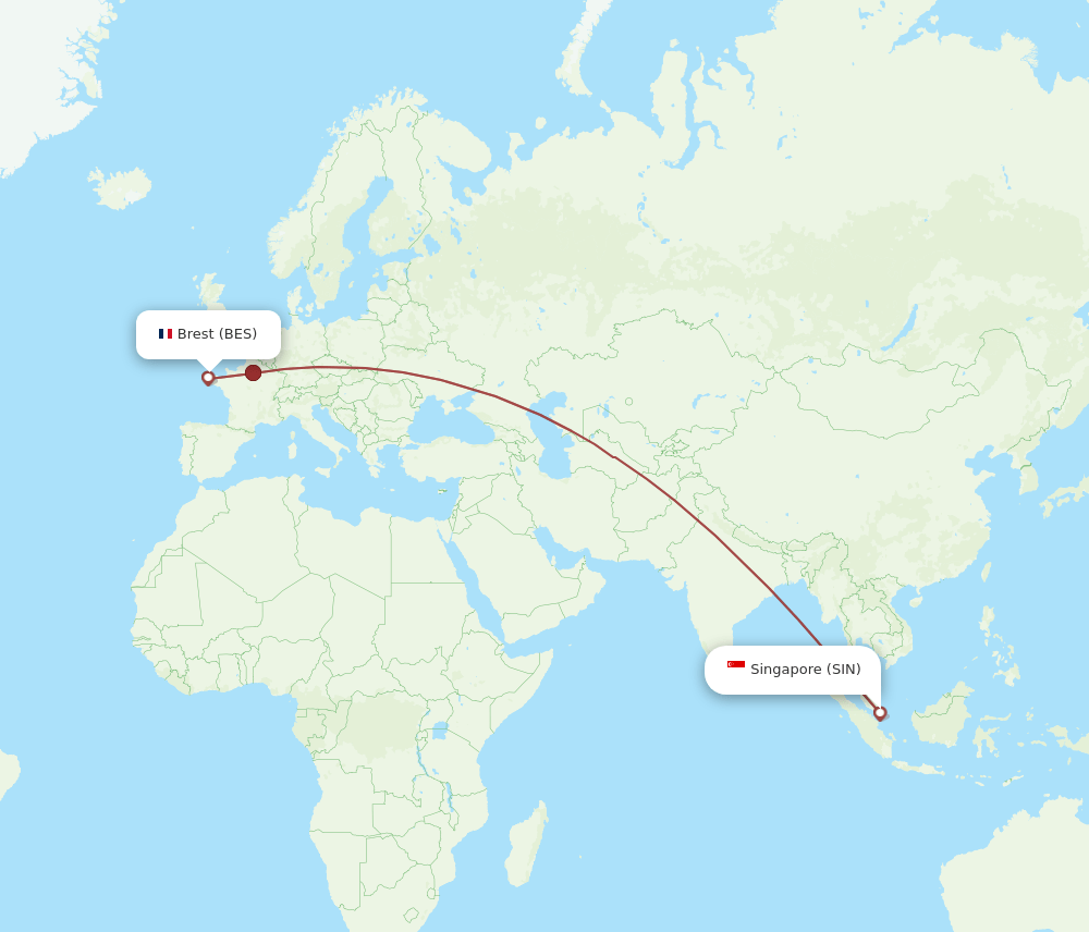 SIN to BES flights and routes map