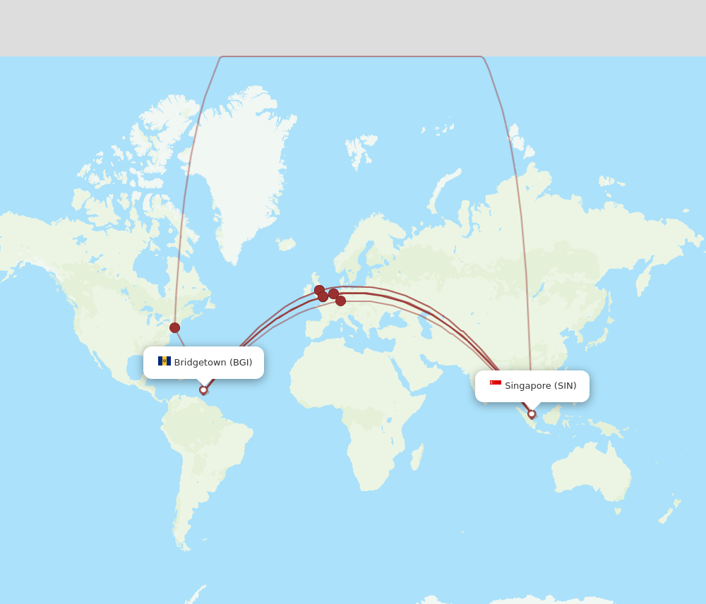 SIN-BGI flight routes