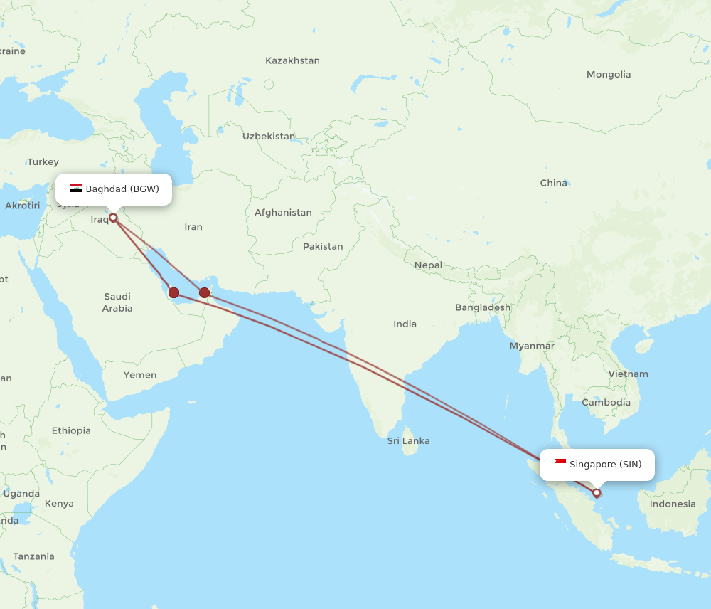 SIN-BGW flight routes