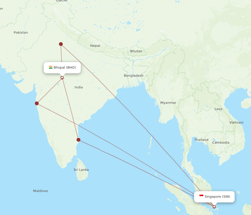 SIN-BHO flight routes