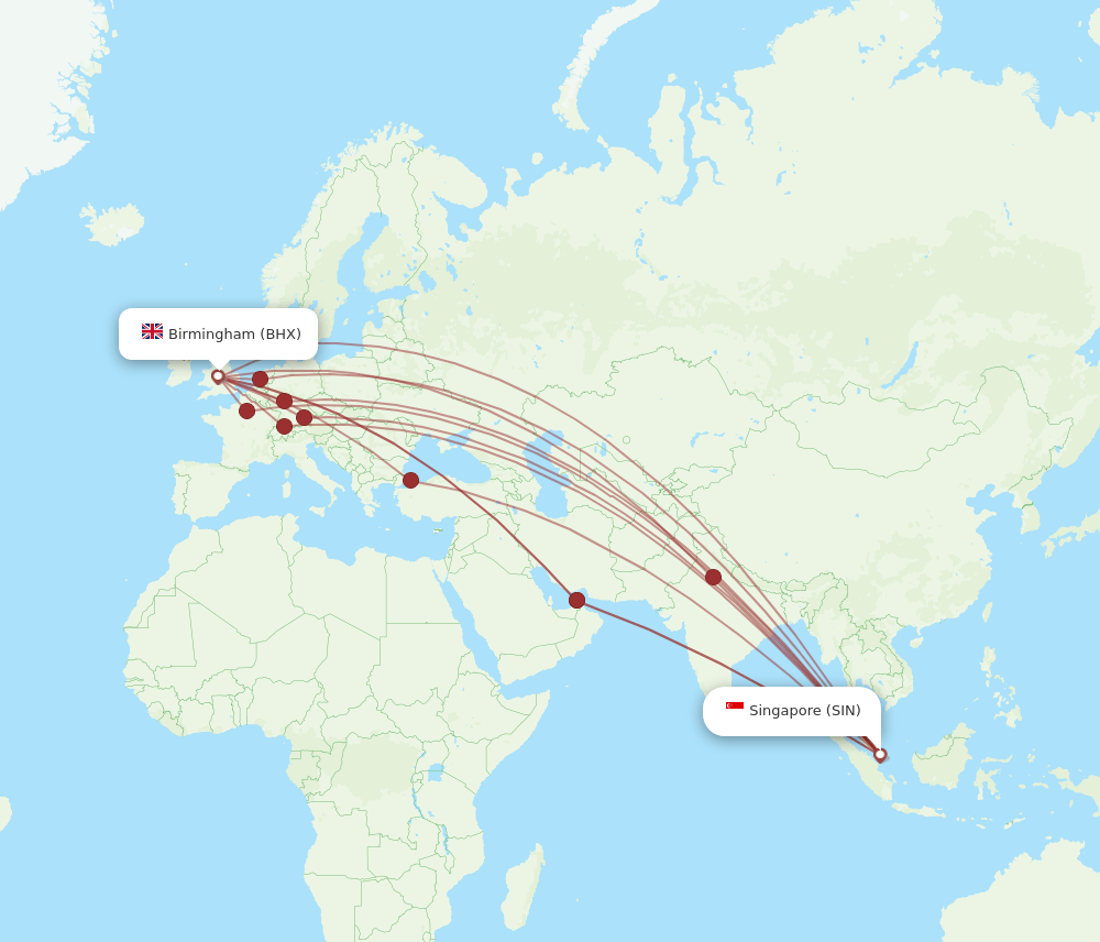 SIN-BHX flight routes
