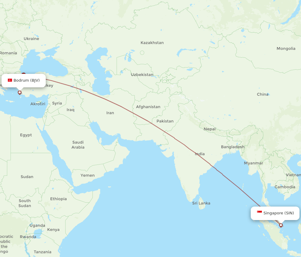 SIN-BJV flight routes