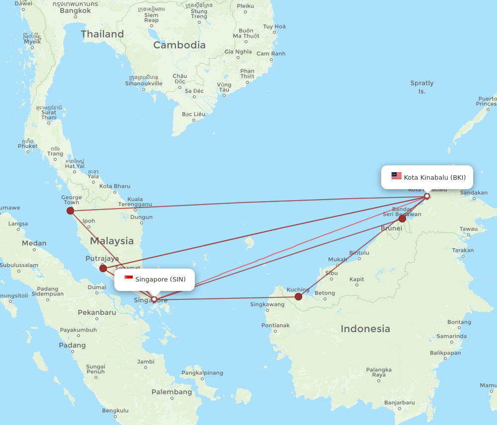 SIN-BKI flight routes