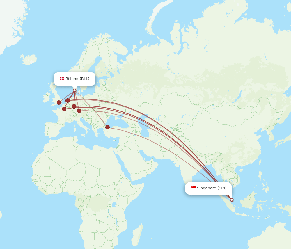 SIN-BLL flight routes
