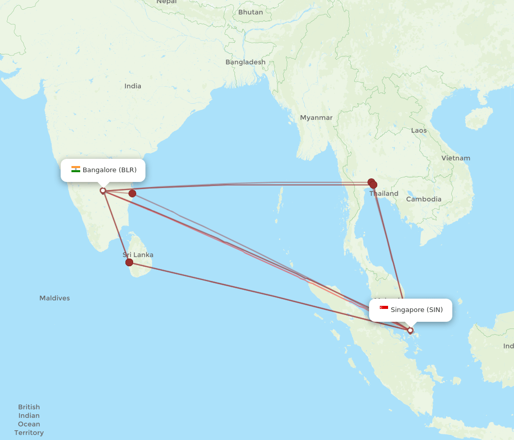 SIN to BLR flights and routes map