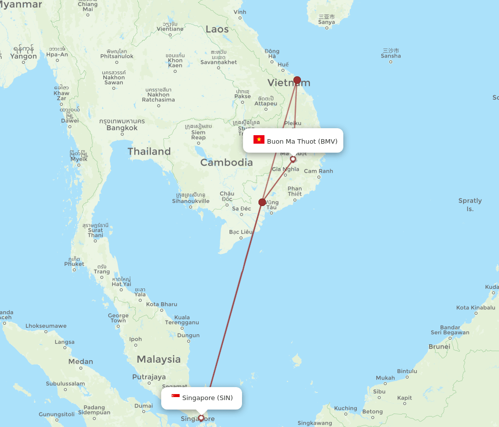 SIN to BMV flights and routes map