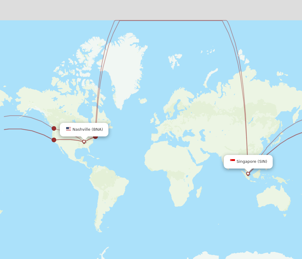 SIN-BNA flight routes