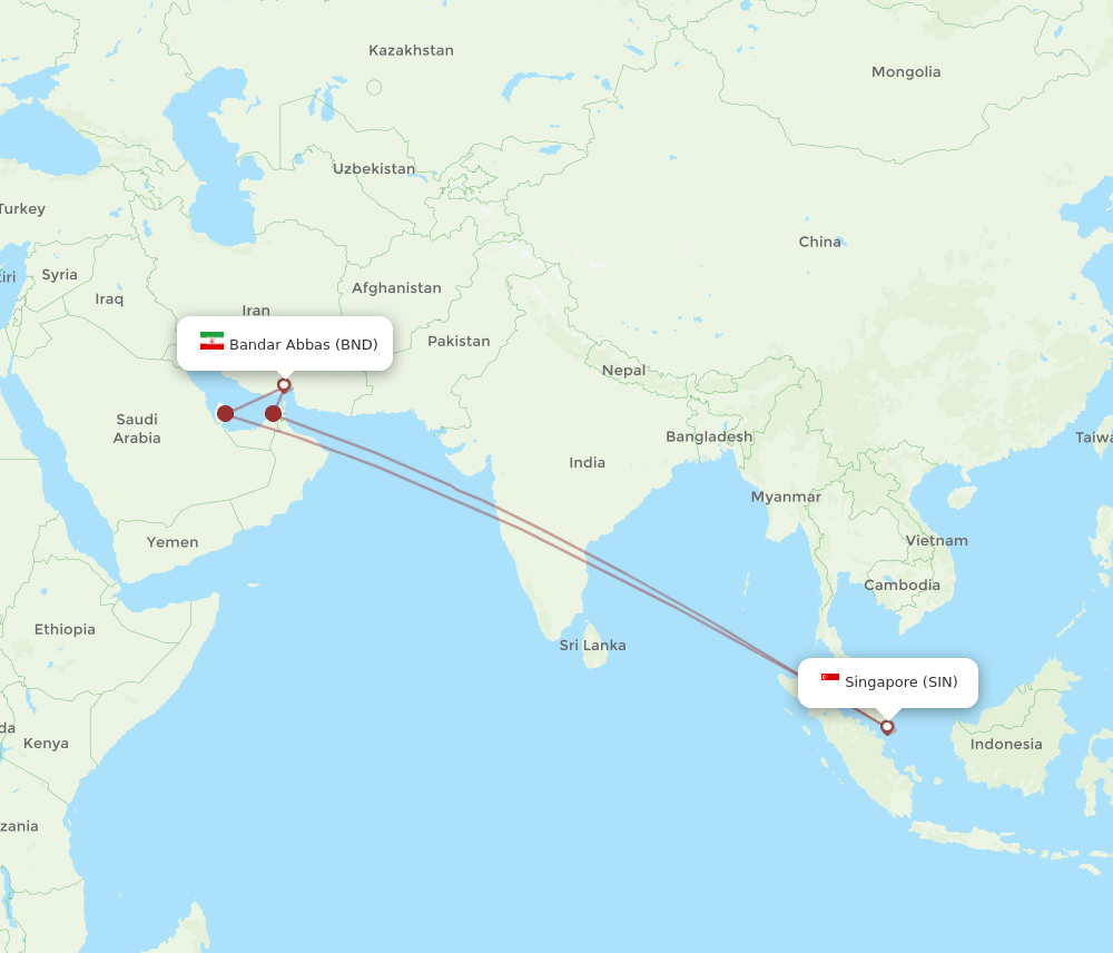 SIN to BND flights and routes map