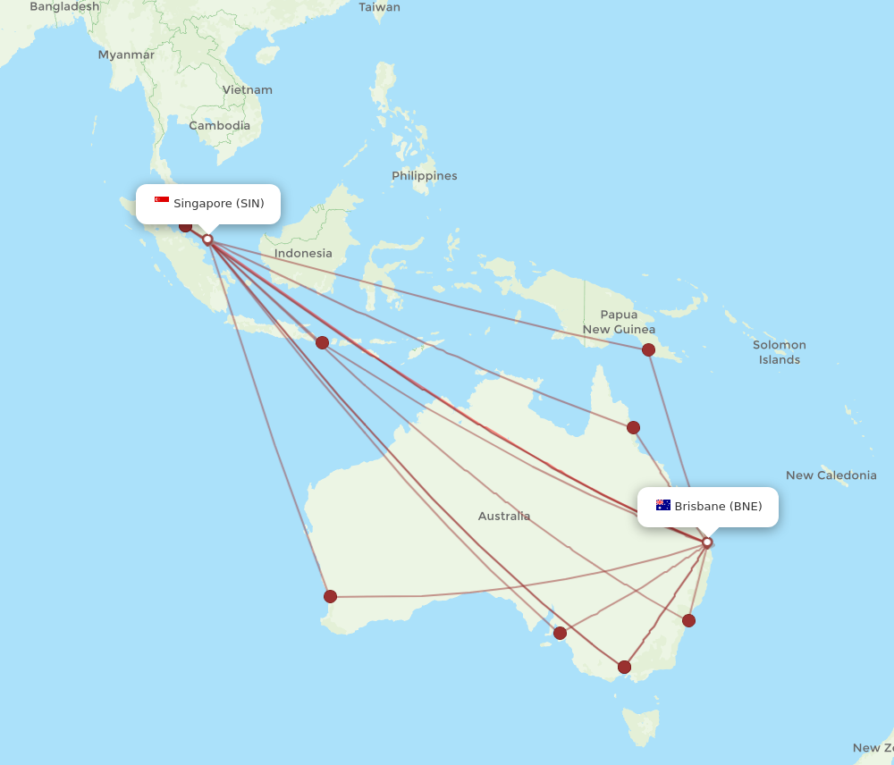 SIN to BNE flights and routes map