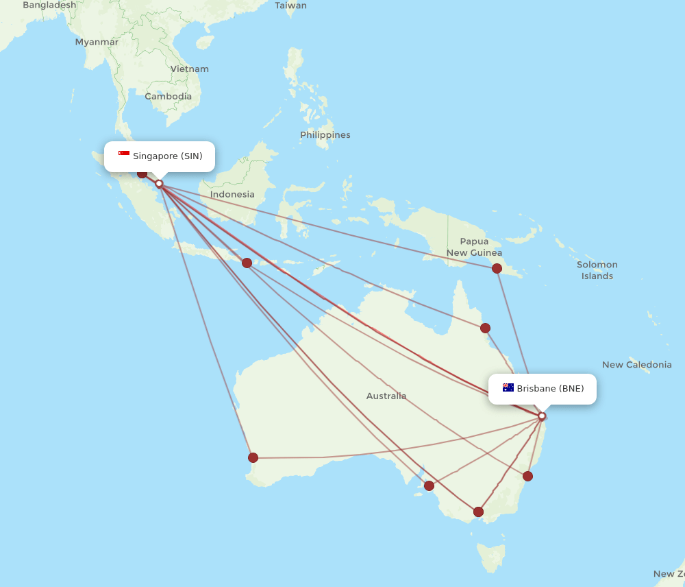 SIN to BNE flights and routes map