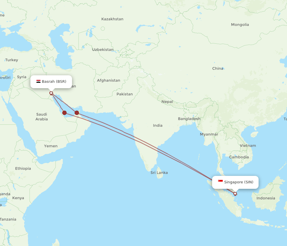 SIN-BSR flight routes