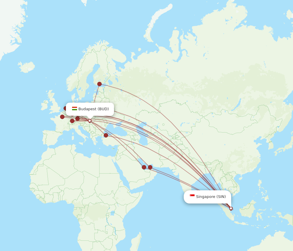 SIN to BUD flights and routes map