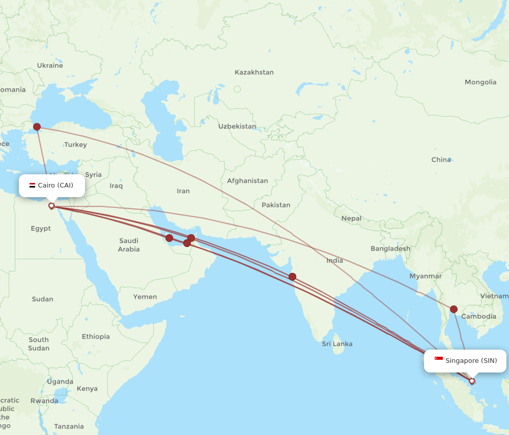 SIN to CAI flights and routes map
