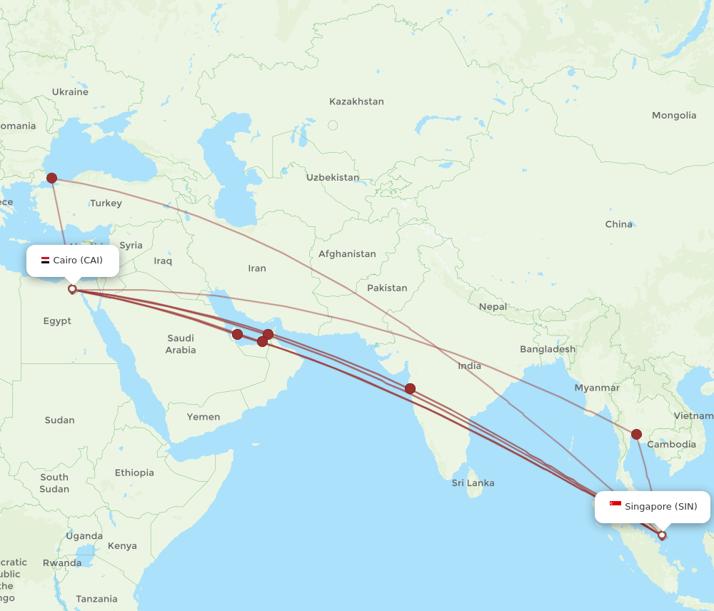 SIN to CAI flights and routes map