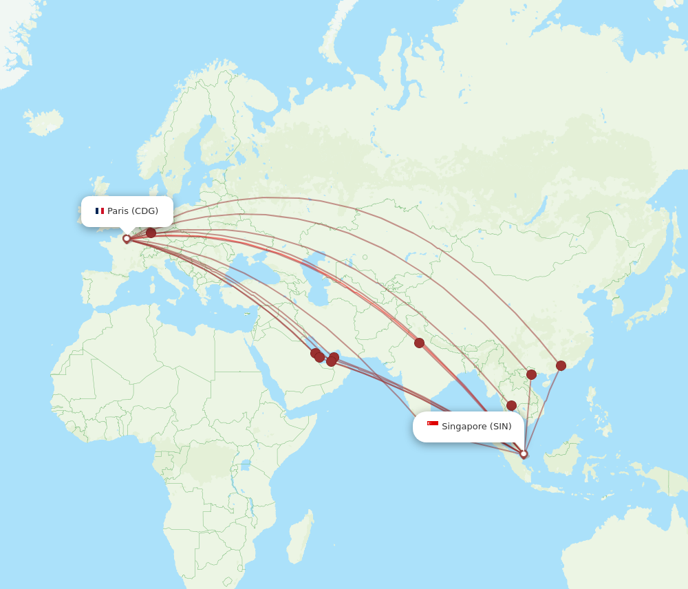SIN to CDG flights and routes map
