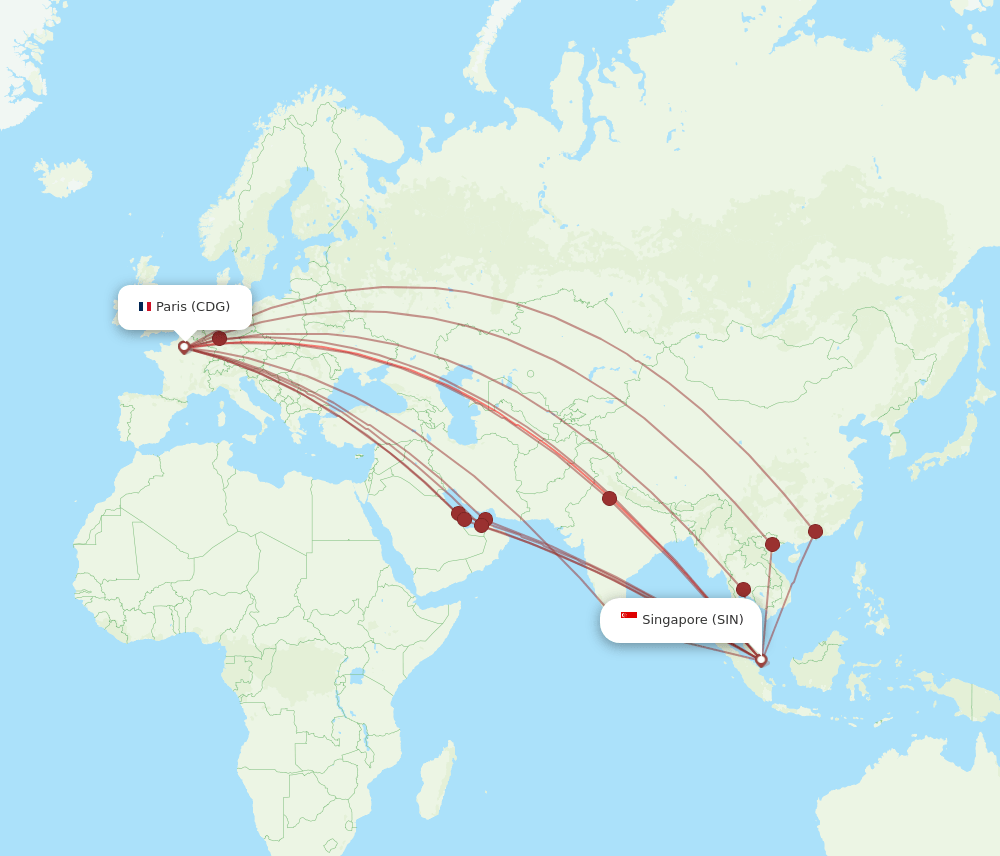 SIN-CDG flight routes