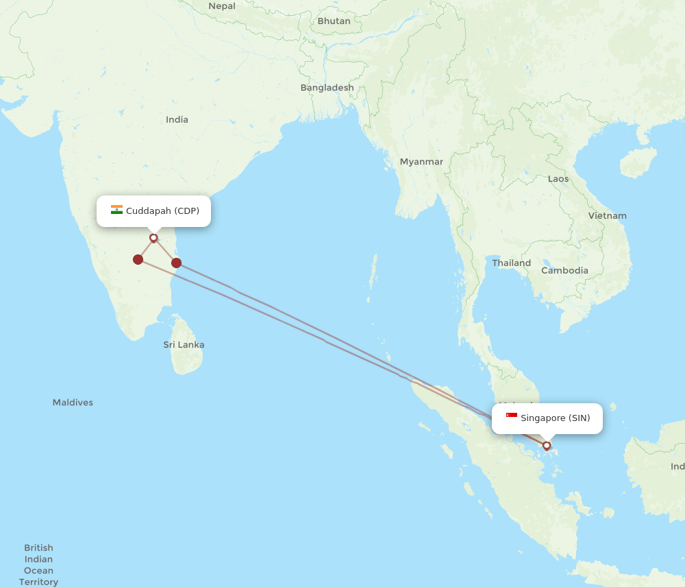 Singapore - Kadapa route map and flight paths
