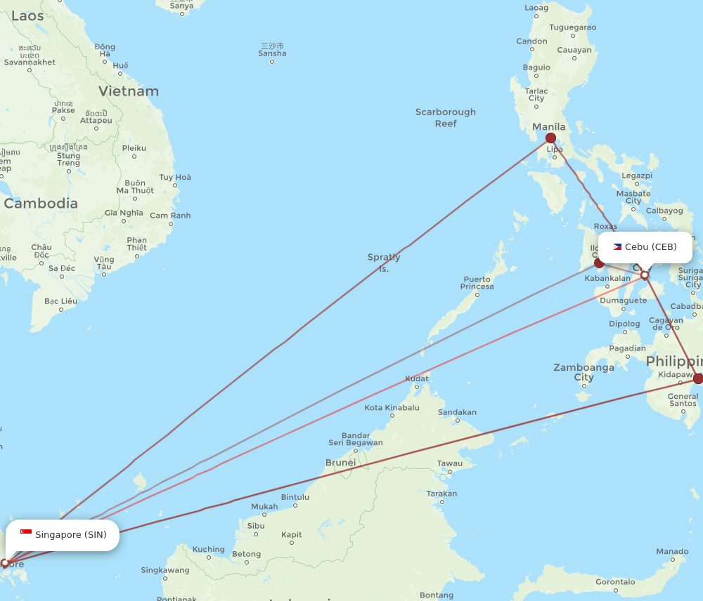 SIN to CEB flights and routes map