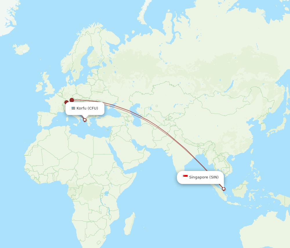 SIN to CFU flights and routes map