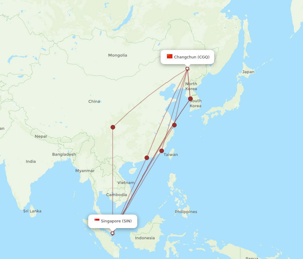 SIN to CGQ flights and routes map