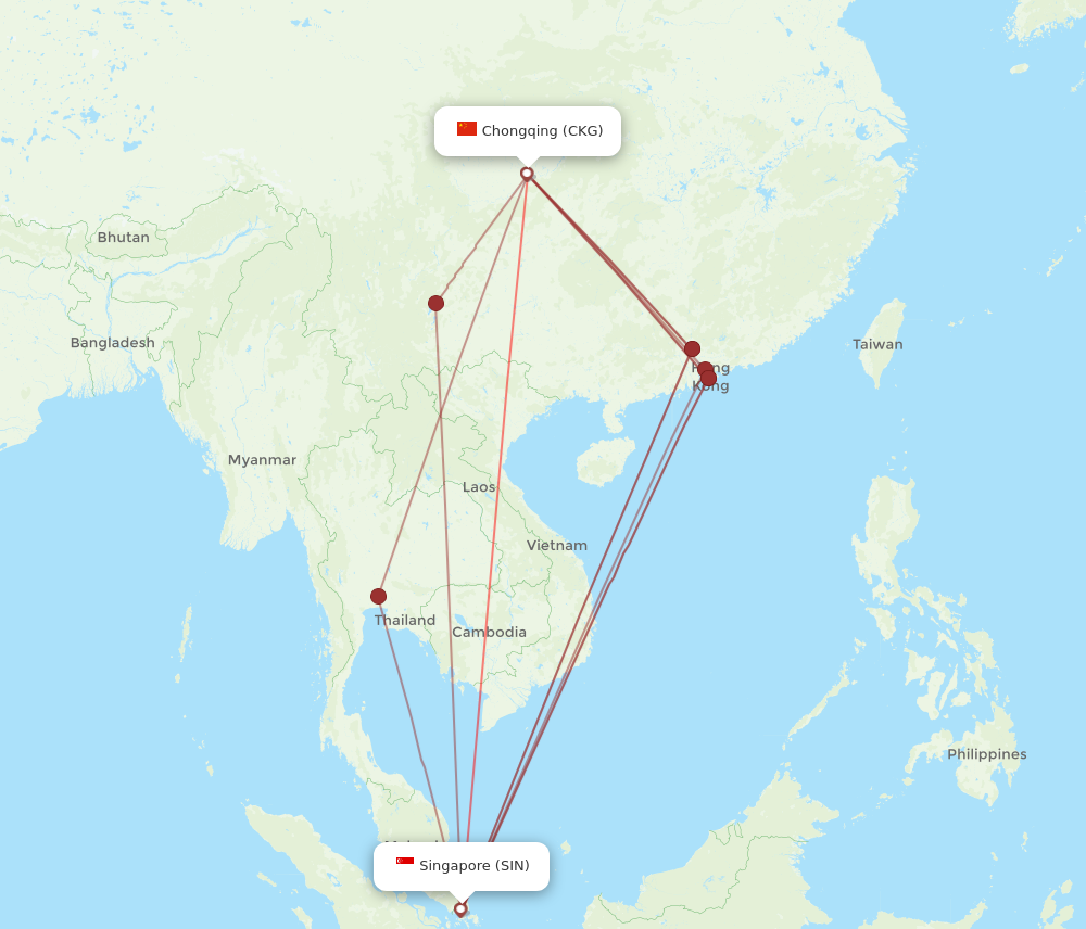 SIN to CKG flights and routes map