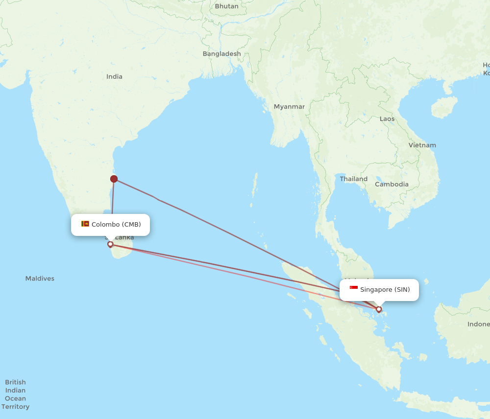 SIN to CMB flights and routes map