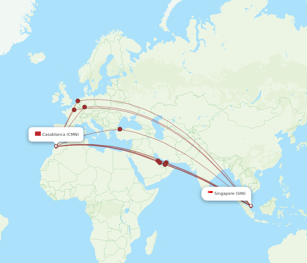 SIN-CMN flight routes