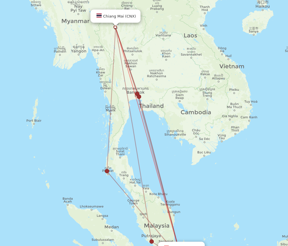 SIN to CNX flights and routes map