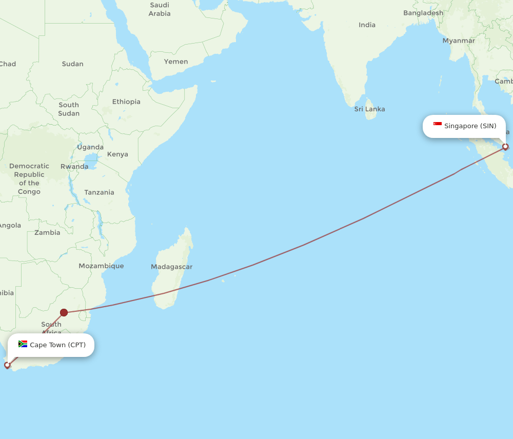 SIN-CPT flight routes