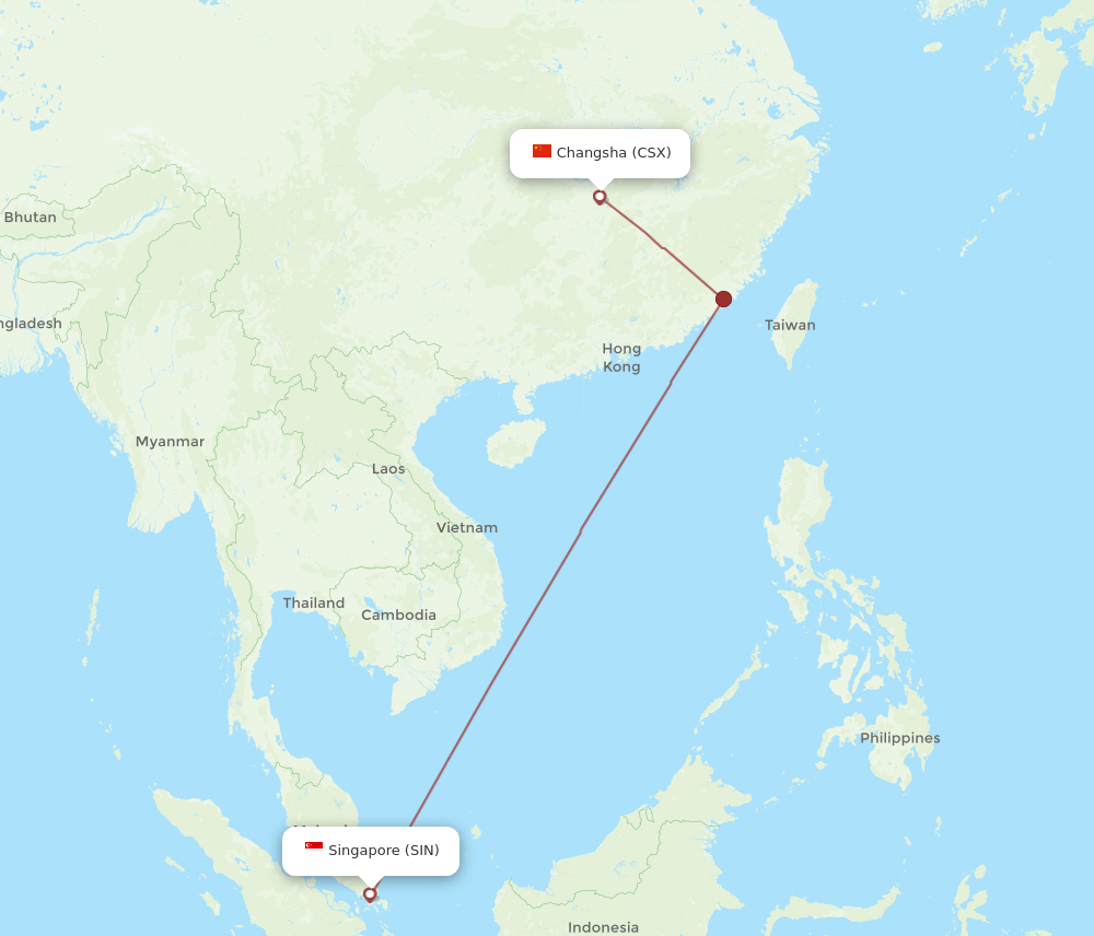SIN-CSX flight routes