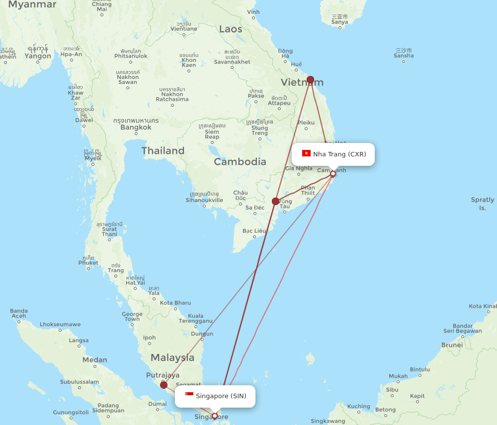 SIN-CXR flight routes
