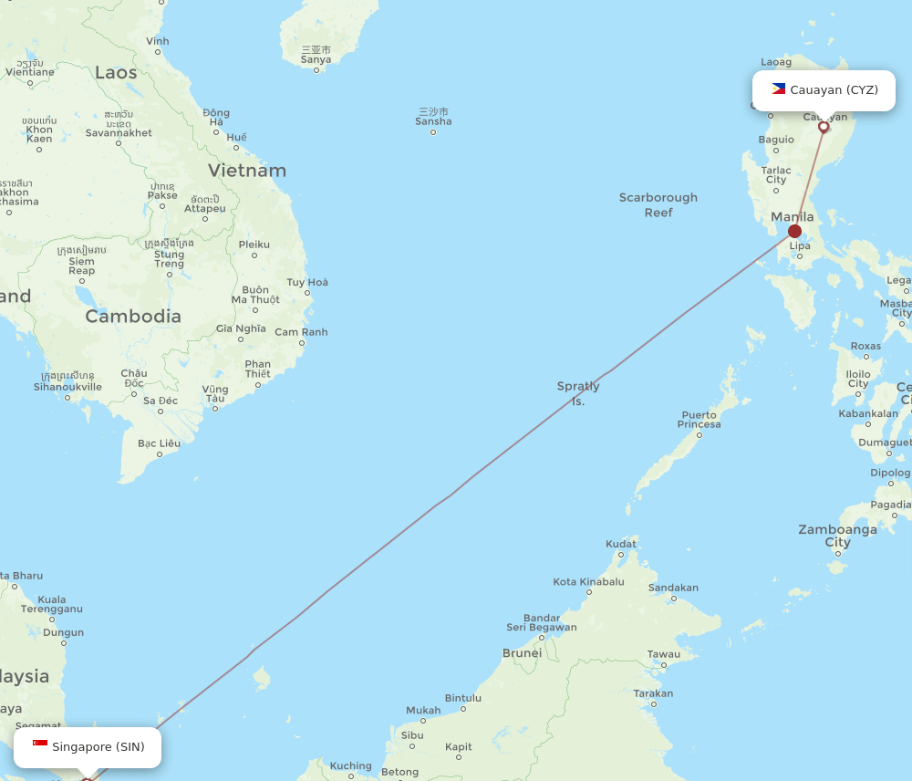 SIN-CYZ flight routes